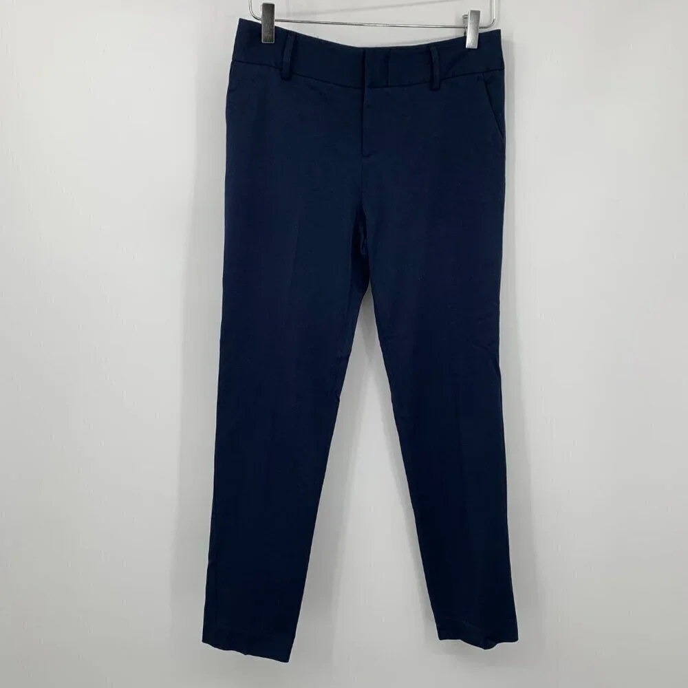 Alice + Olivia flat front trousers slim straight tapered leg navy blue ankle 0